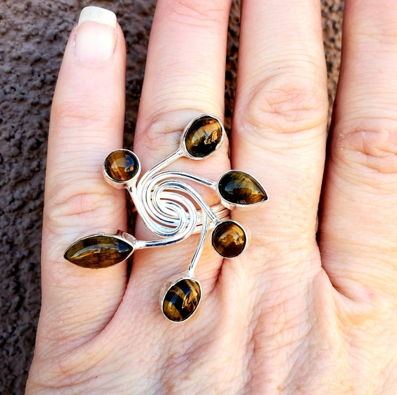 New Twisted Tiger Eye 925 Silver Ring. - Picture 8 of 16